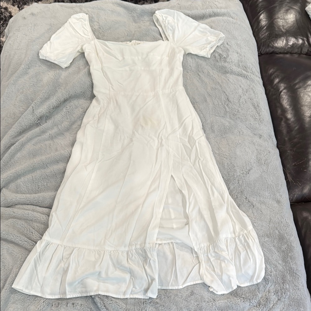 Commense White Puff Sleeve Midi Dress